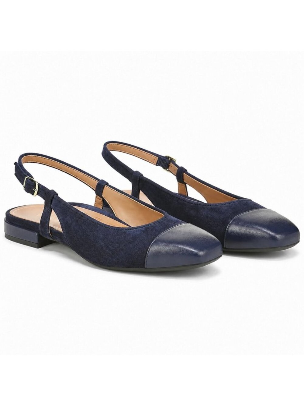 Vionic Petaluma Supportive French Navy Suede Slingback Cap Toe Flats Women 9.5